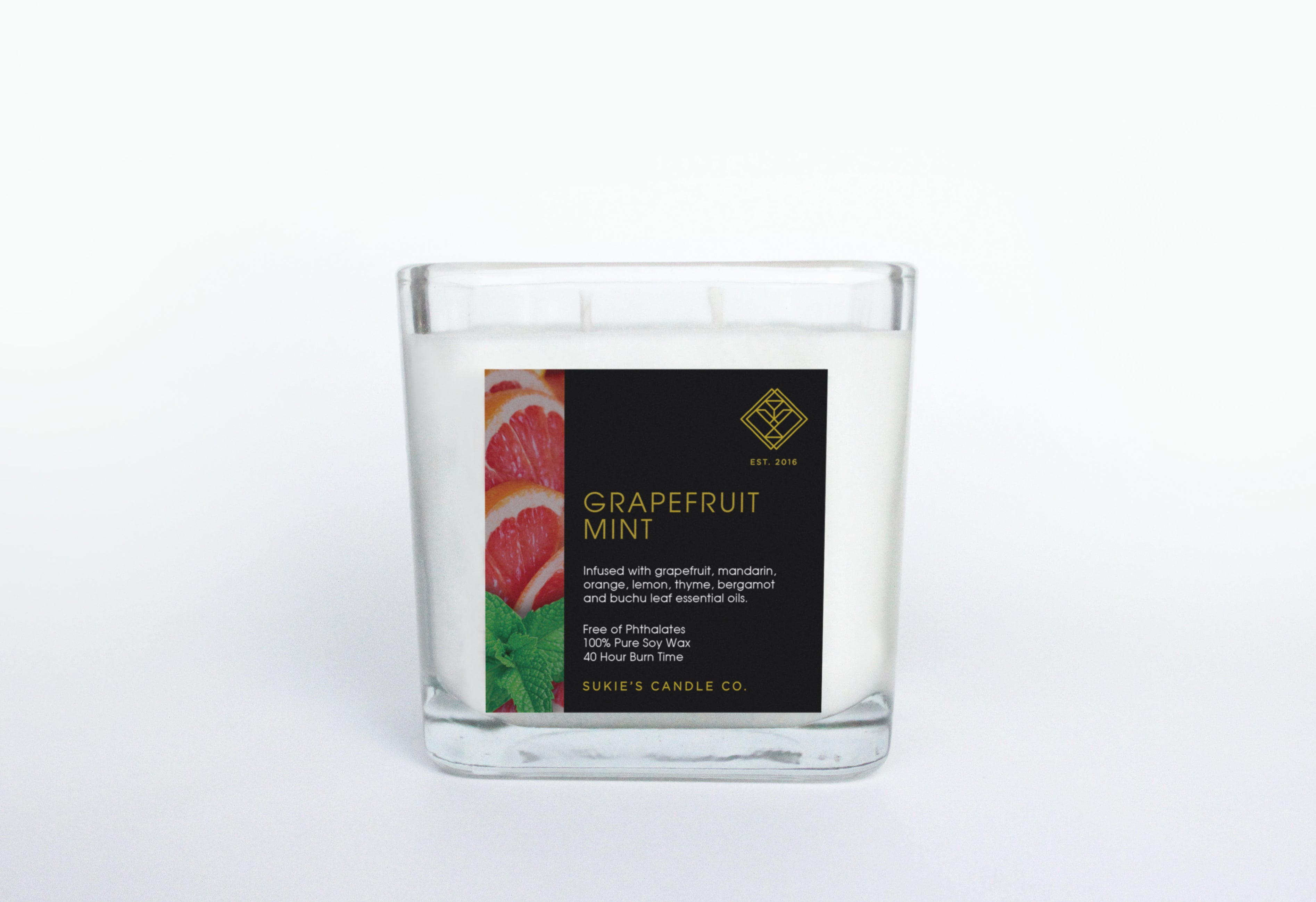 Grapefruit Mint 100 Pure Soy Double Wick Candle Natural Soy Wax Candle Sukie's Candle Co.