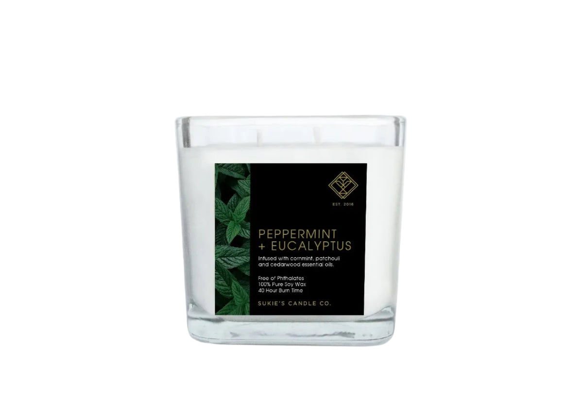 Peppermint + Eucalyptus 100% Pure Soy Double Wick Candle Sukie's Candle Co.