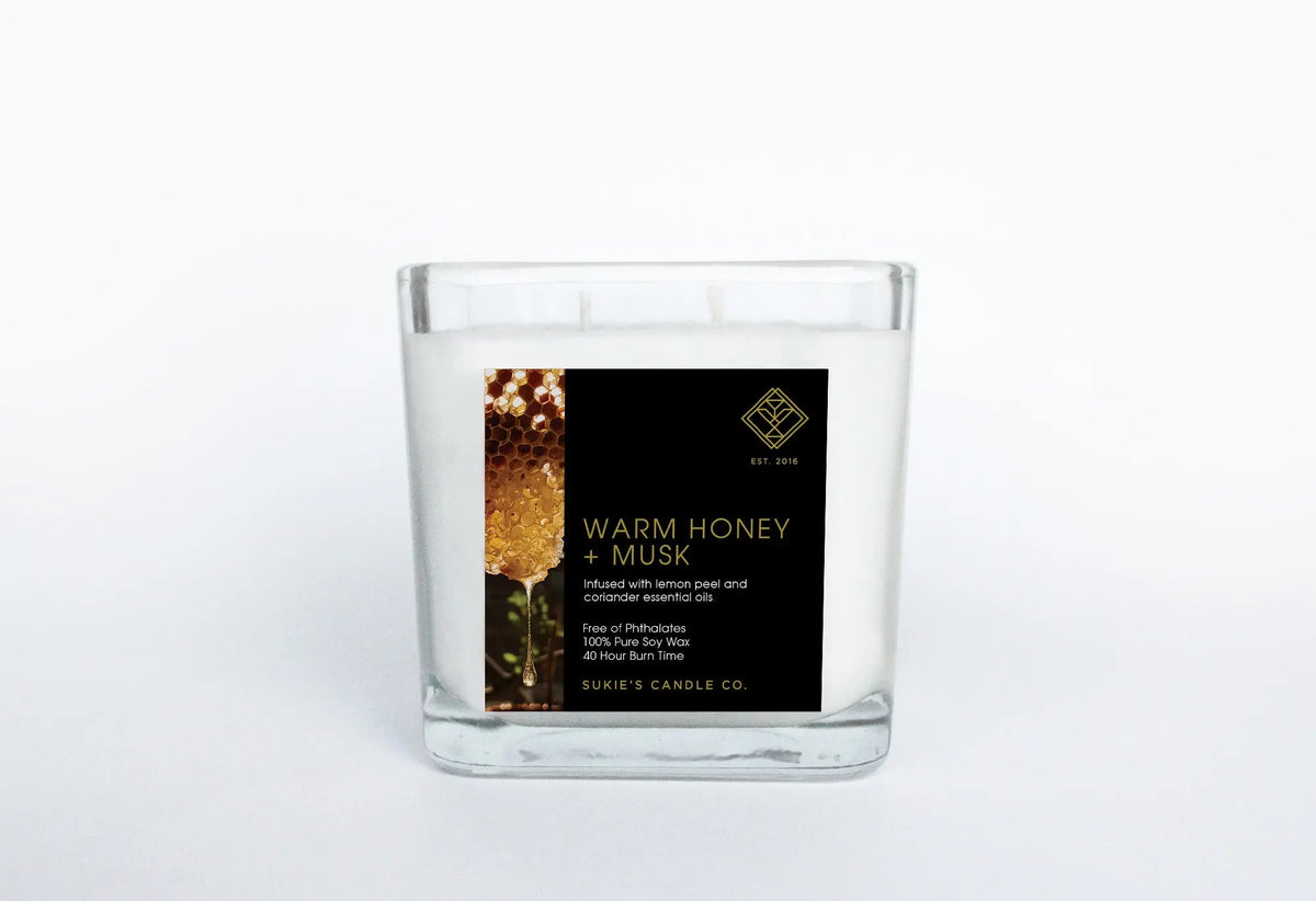 Warm Honey + Musk 100% Pure Soy Double Wick Candle Sukie's Candle Co.